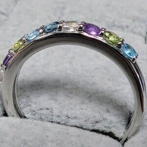 Silver Multi Real Gemstone Ring Size 6 3/4